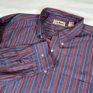 Vtg L.L.Bean Striped Button Down Shirt Long Sleeve Mens XLT Red Blue